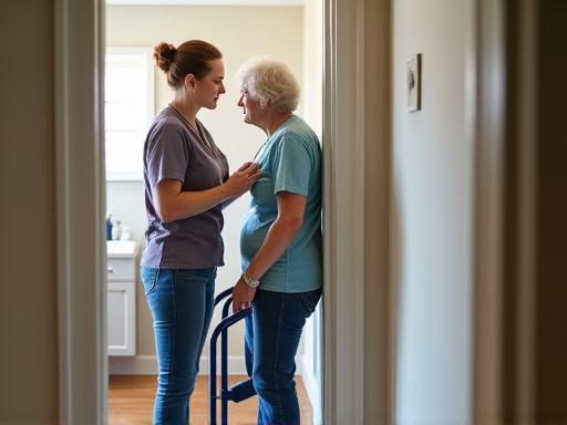 Occupational therapist assessing home accessibility for a senior