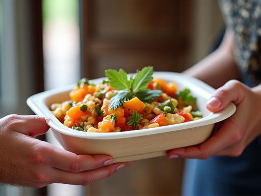 A healthy, freshly prepared meal being delivered